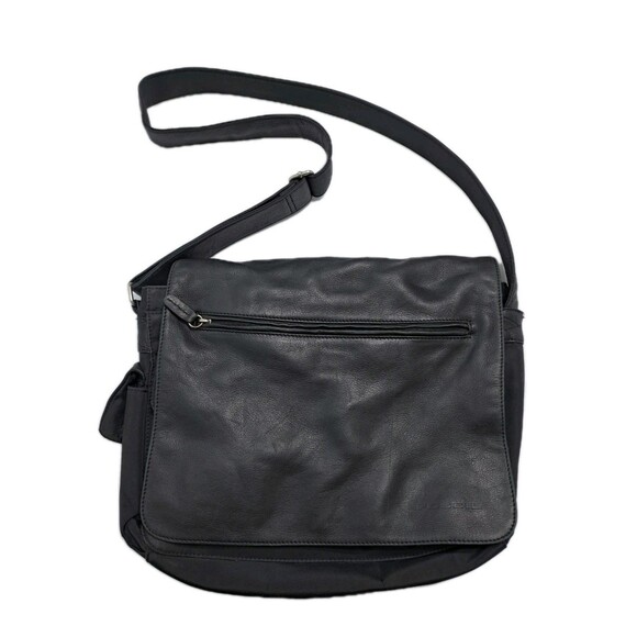Fossil Crossbody Messenger Black Leather HandBag Organizer Travel Satchel 75082 - Picture 1 of 14